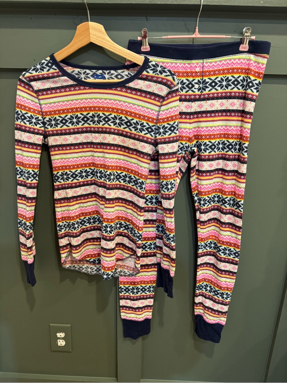 Old Navy Women’s Fair Isle Pajama Set - Navy, Pink & Yellow